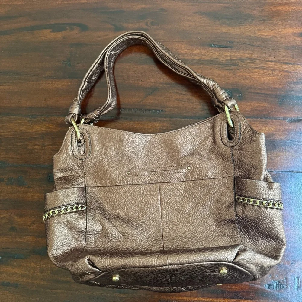 B Makowsky Copper Gold Pebbled Leather Slouchy Hobo Bag
